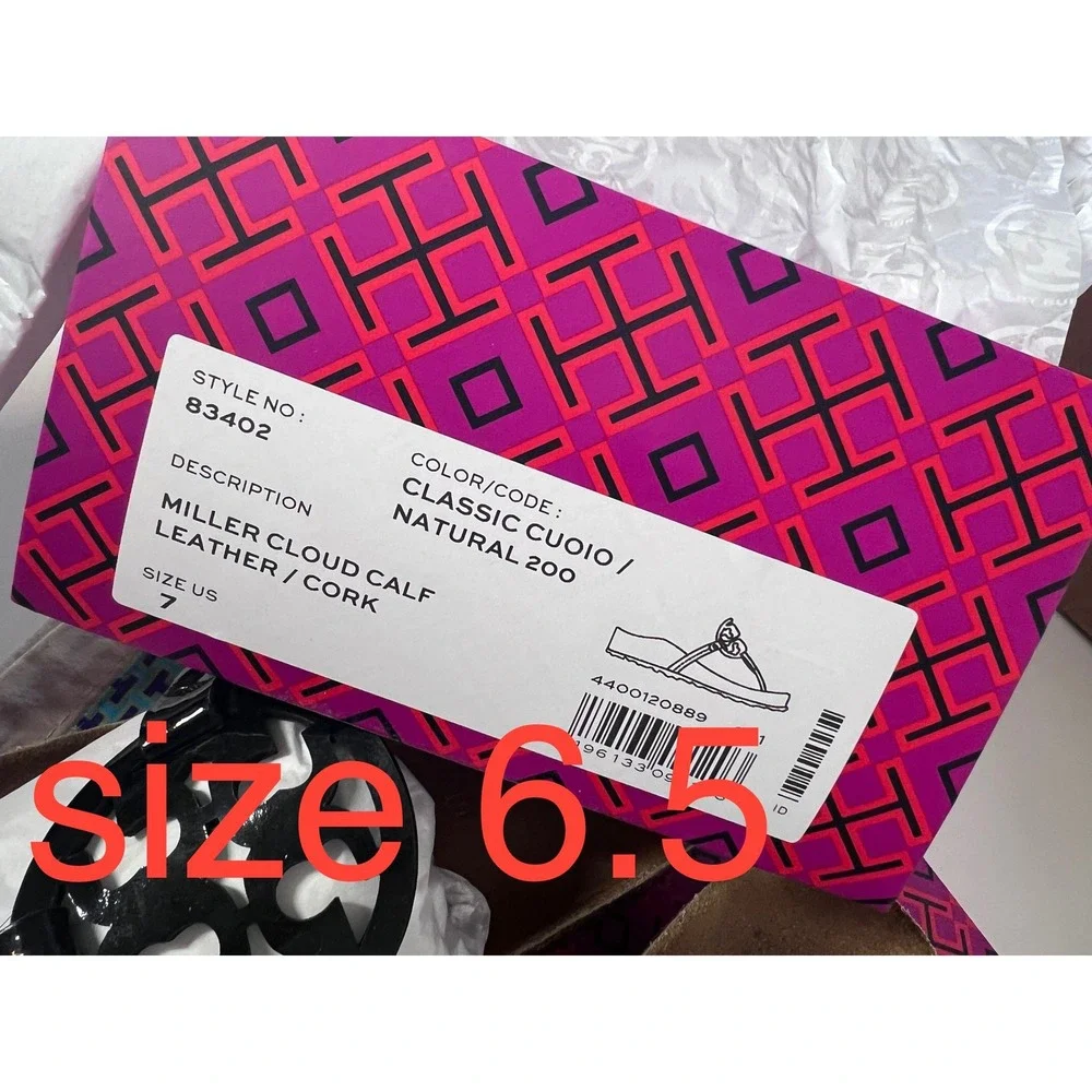 Tory Burch Miller Cloud Sandals Black Patent Leather Cork Size 6.5‎
